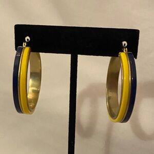 Gold W/Blue & Yellow Enamel 1.5" Hoop Earrings